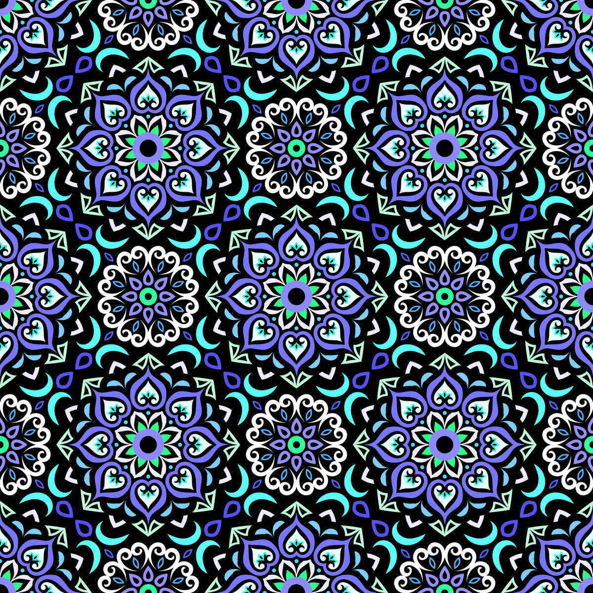 Blue - Turquoise Mandala Fabric - 213