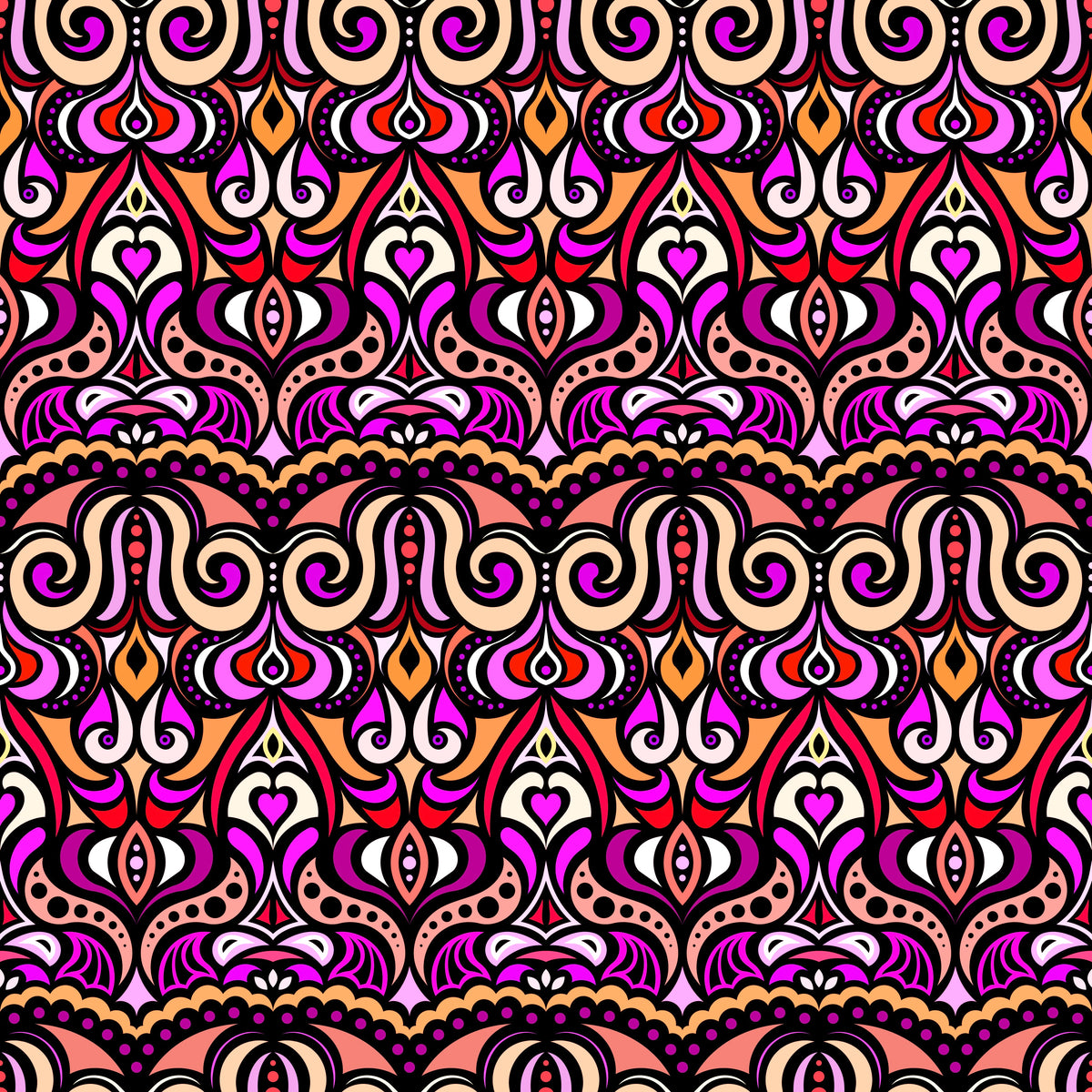Orange - Pink - Red Abstract Doodle Fabric 1010.2