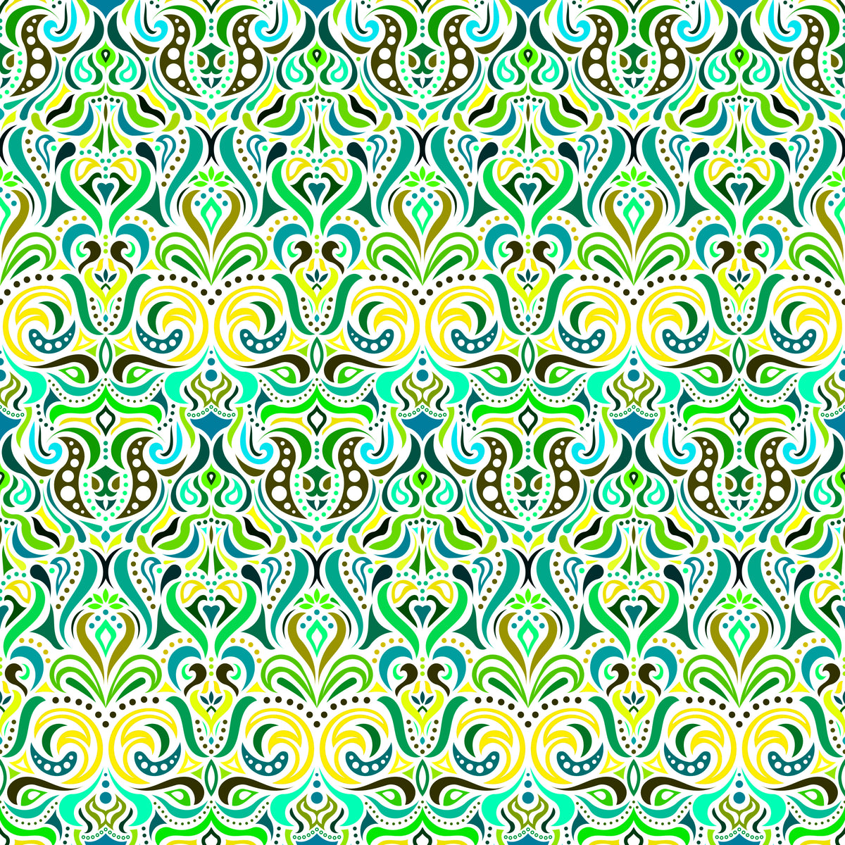 Green - Yellow - Turquoise Abstract Doodle Fabric 1011.4i