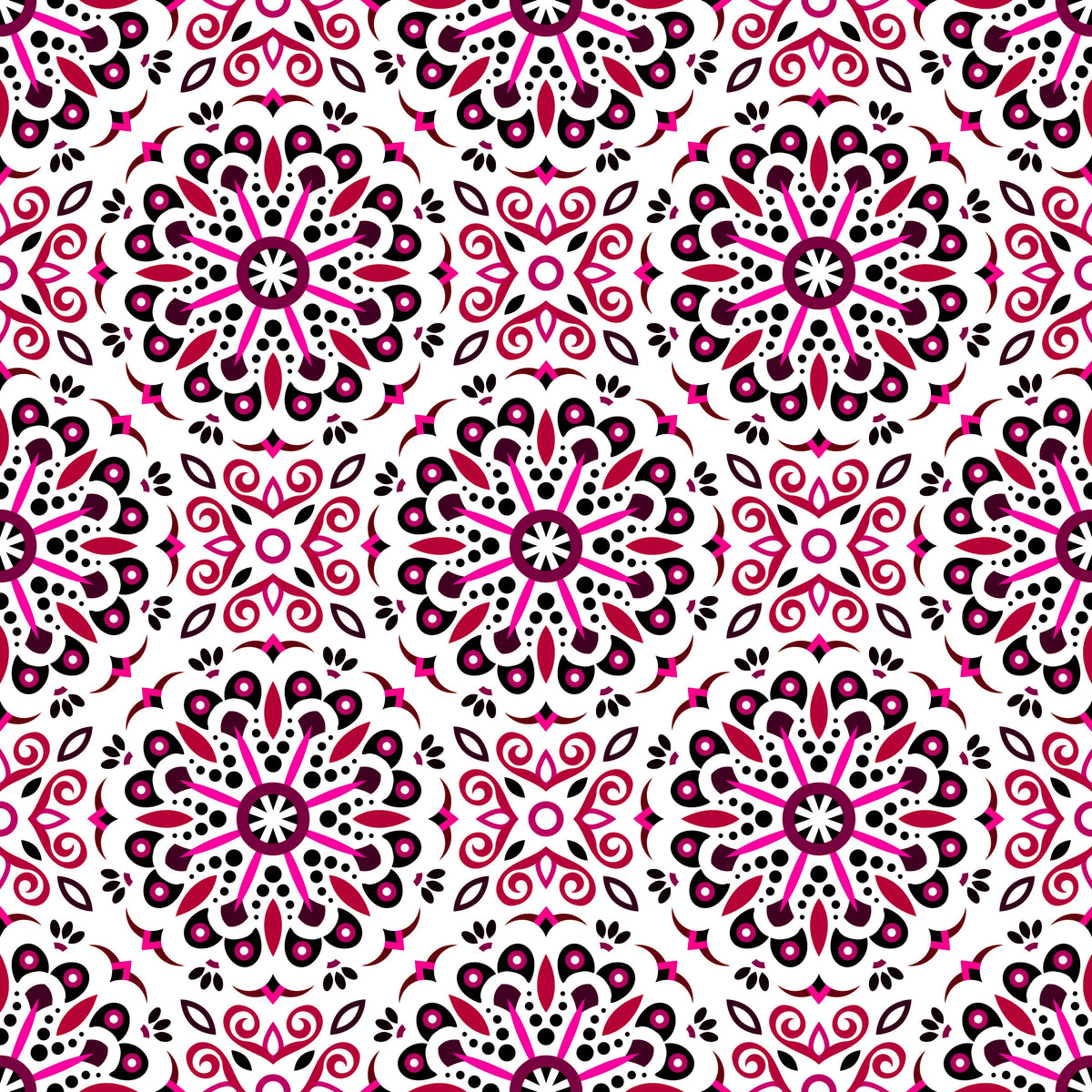 Red - Pink Mandala Fabric - 156i