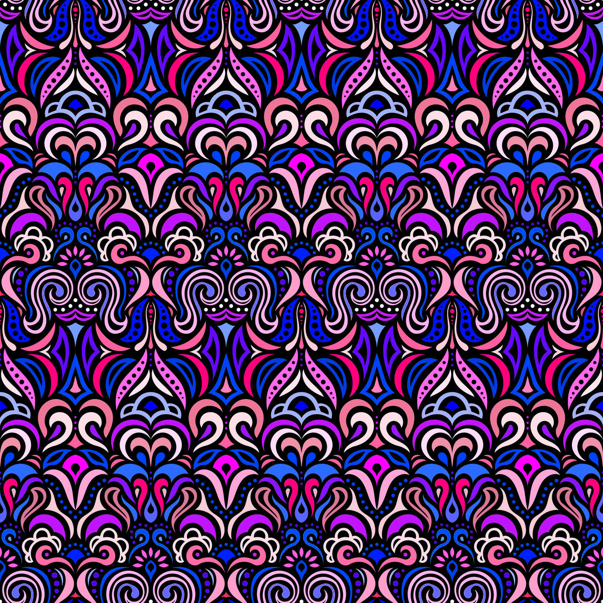 Blue - Pink - Purple Abstract Doodle Fabric 1008.3