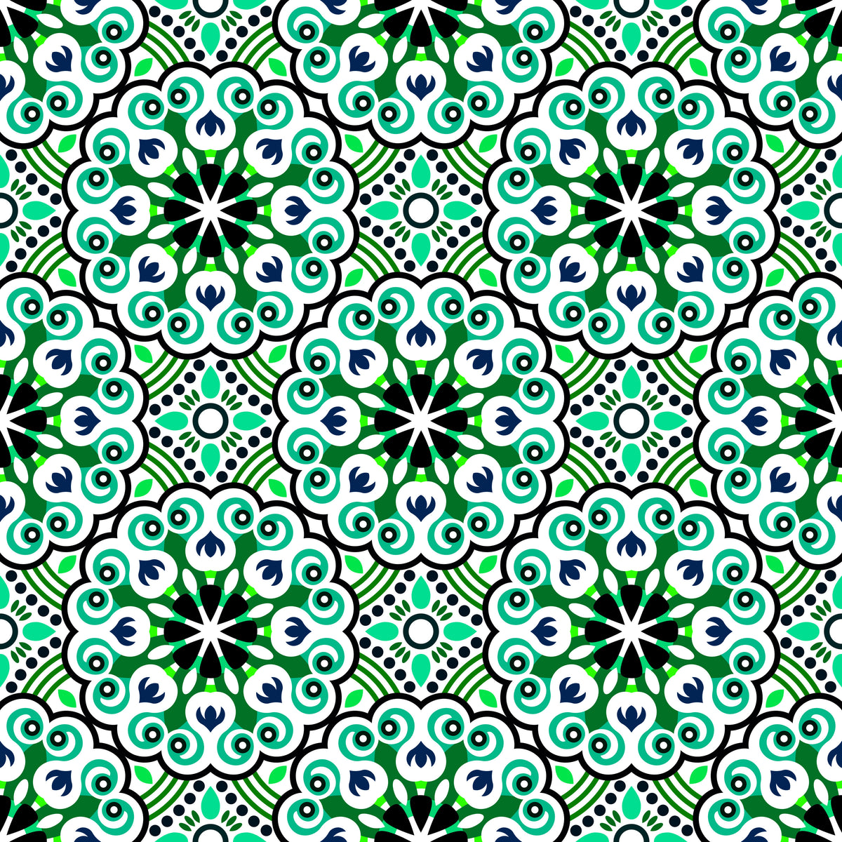 Turquoise - Green - Blue Mandala Fabric - 132i