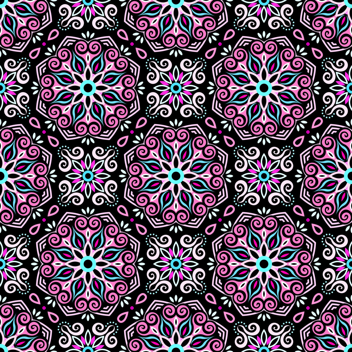 Pink - Turquoise Mandala Fabric - 203