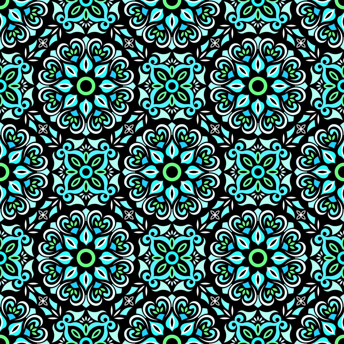 Turquoise - Green Mandala Fabric - 206