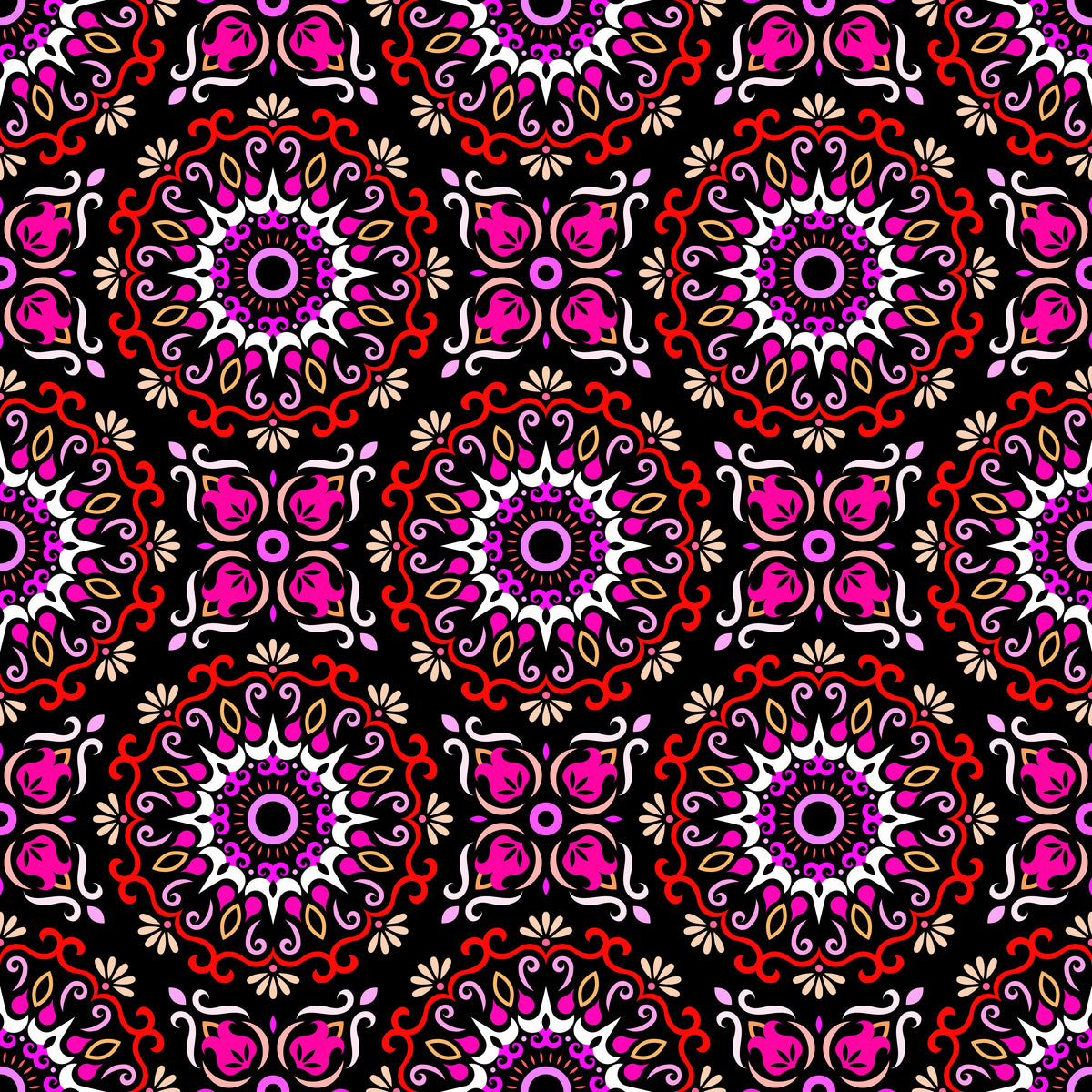 Red - Pink - Yellow Mandala Fabric - 174