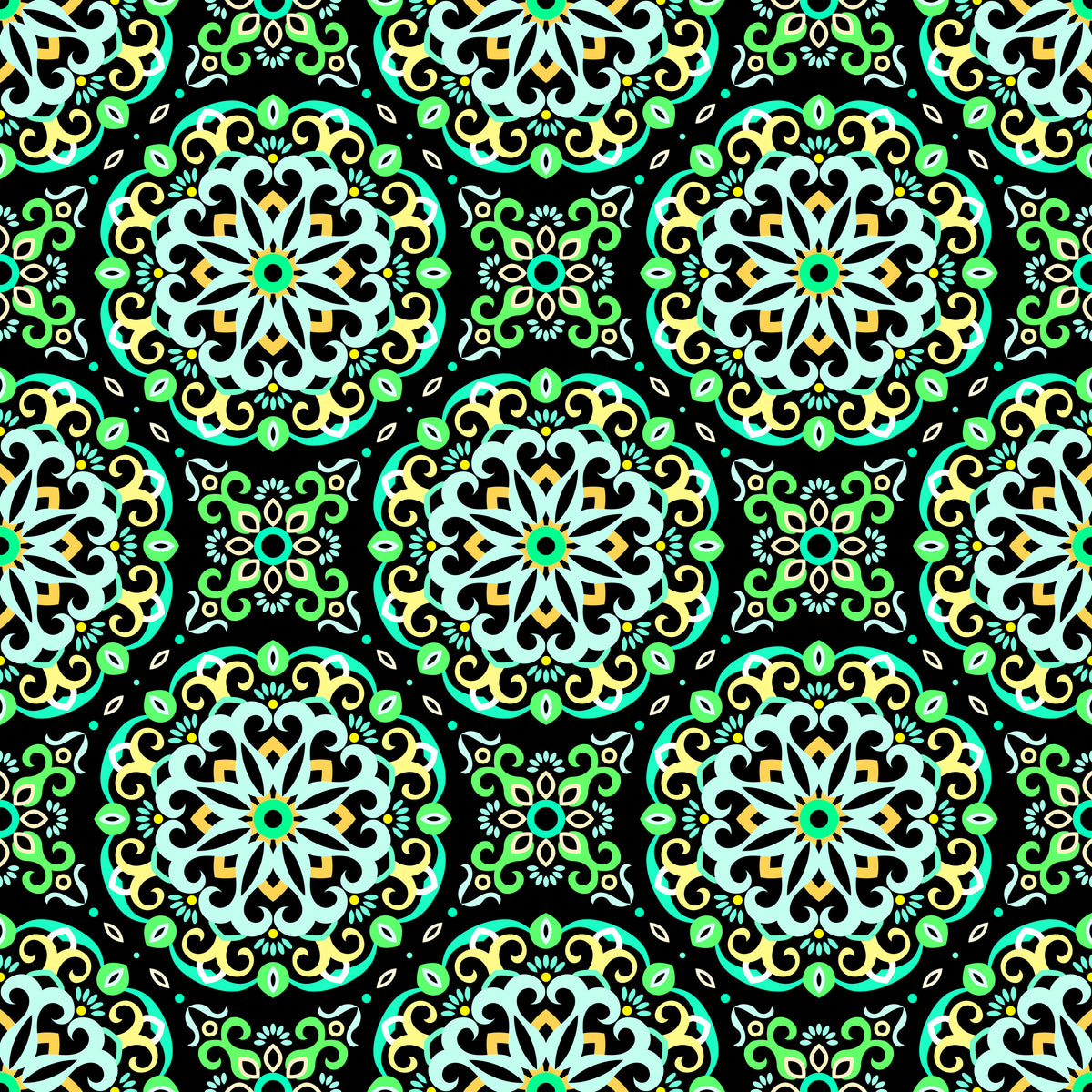 Turquoise - Yellow - Green Mandala Fabric - 188