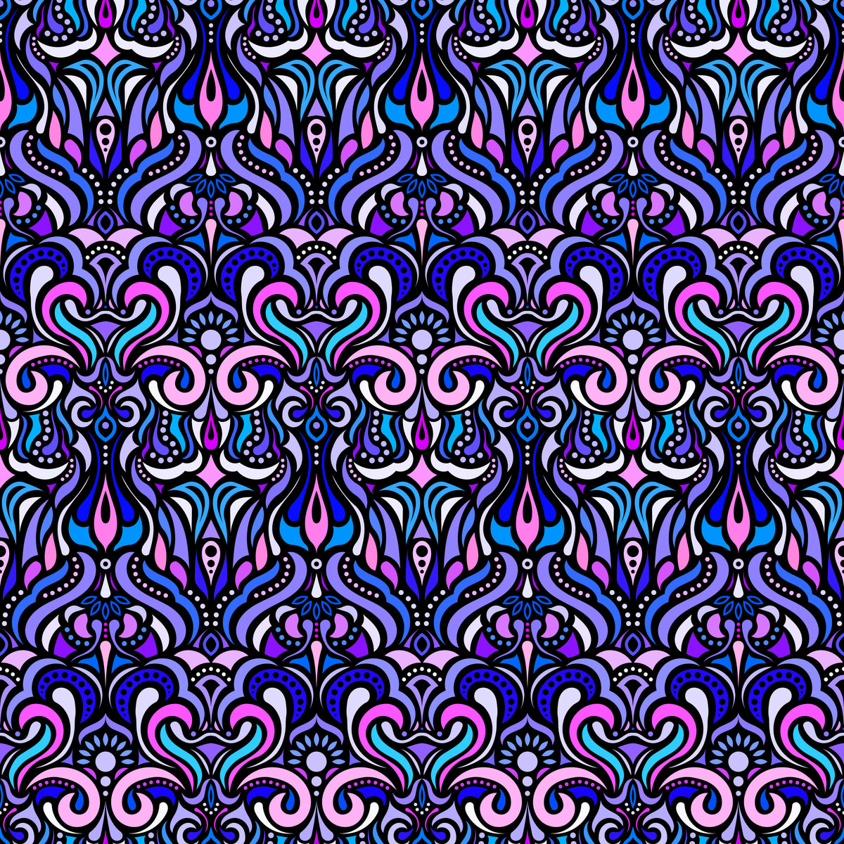 Blue - Purple - Pink Abstract Doodle Fabric 1012