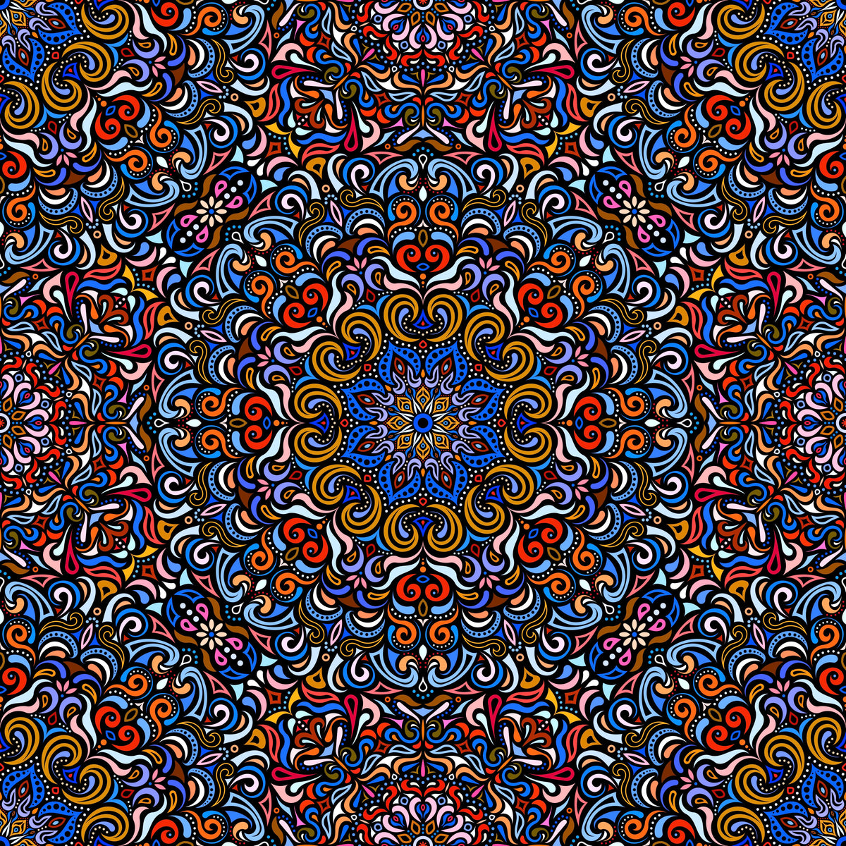 Orange - Blue - Red Mandala Fabric 2007.1