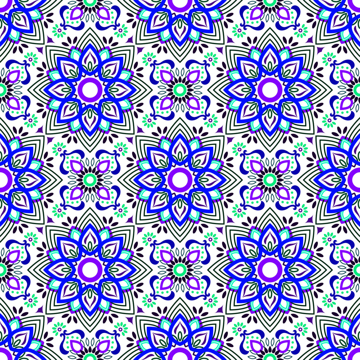 Blue - Turquoise - Purple Mandala Fabric - 145i