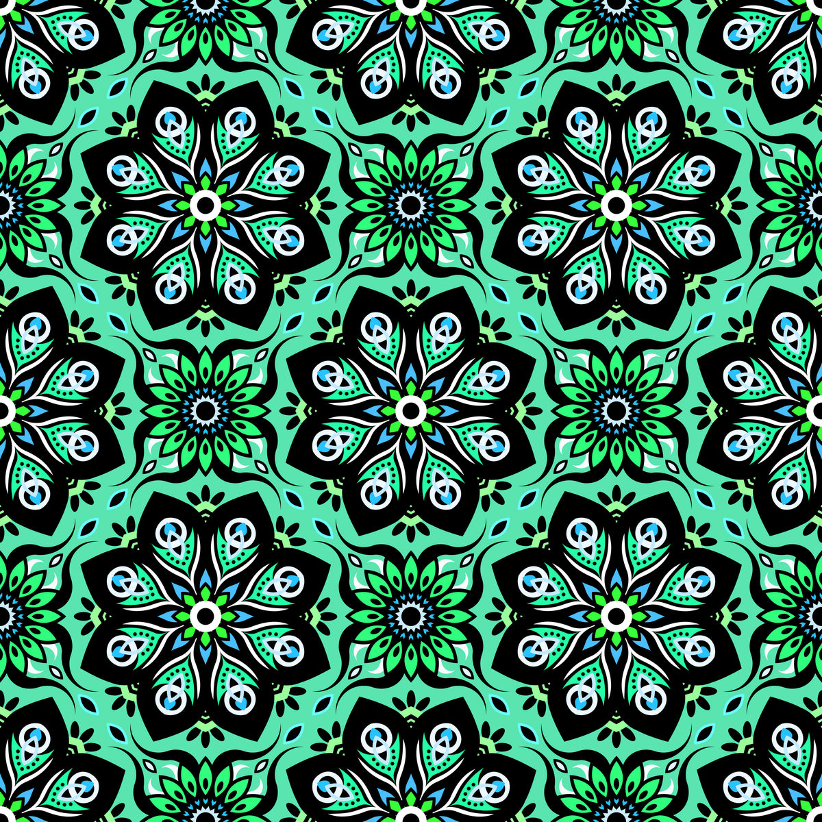 Green - Blue - Turquoise Mandala Fabric - 236