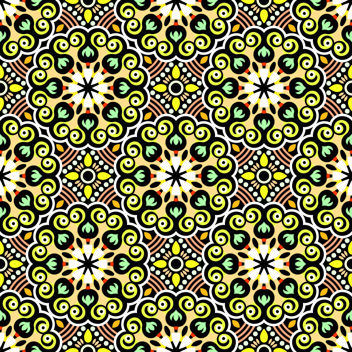 Yellow - Green - Orange Mandala Fabric - 132