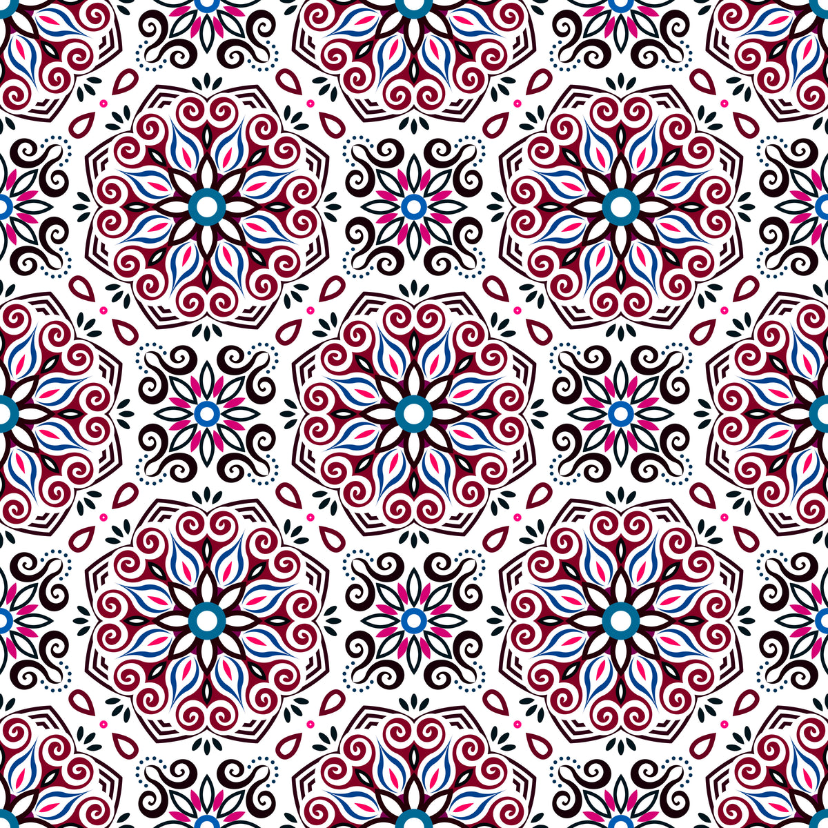 Red - Blue Mandala Fabric - 203i