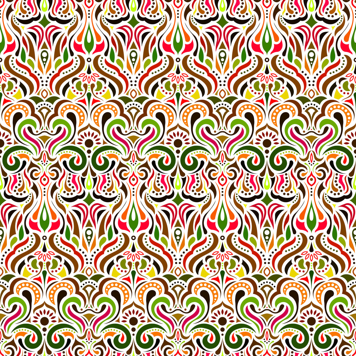 Green - Red - Orange Abstract Doodle Fabric 1012i