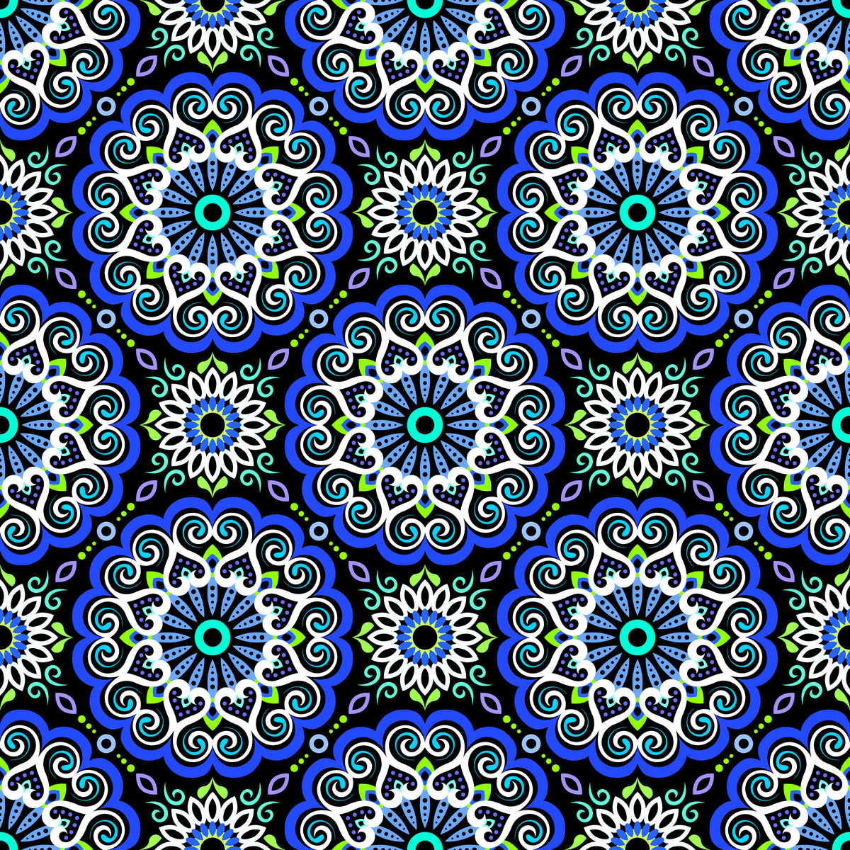 Blue - Green - Turquoise Mandala Fabric - 179