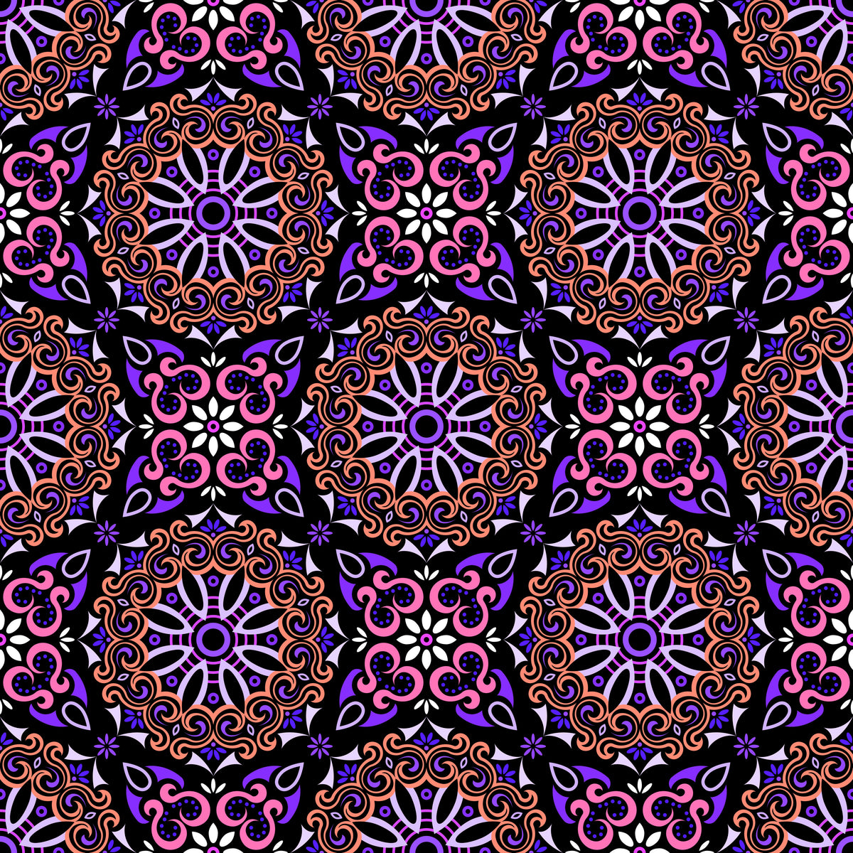 Orange - Purple - Pink Mandala Fabric - 166