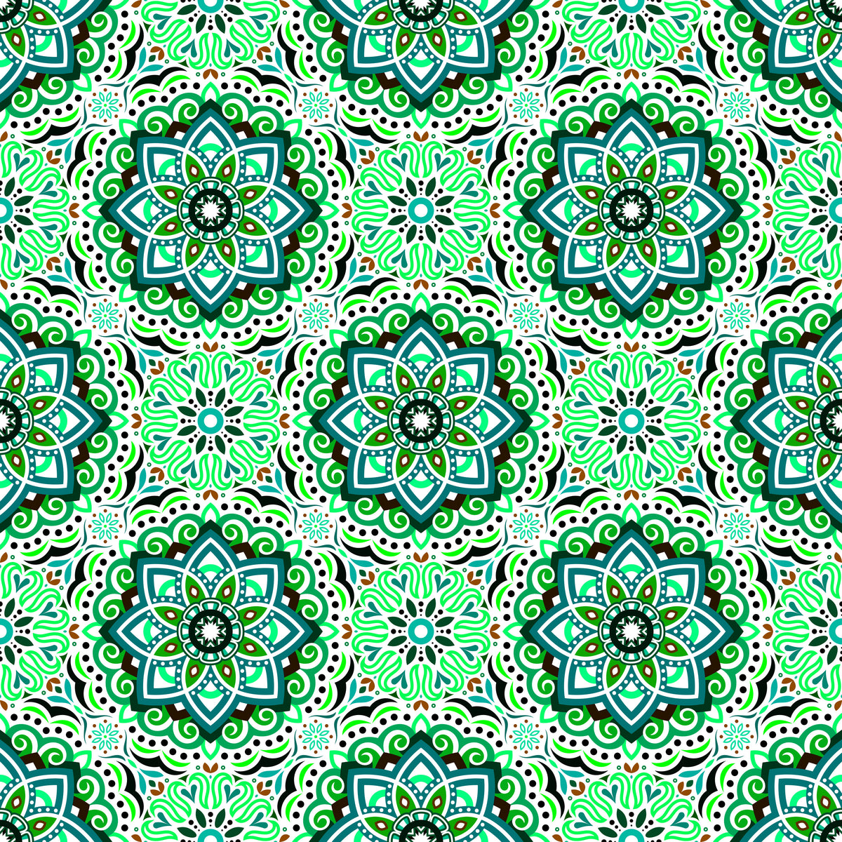 Green - Turquoise - Brown Mandala Fabric 2009.3i
