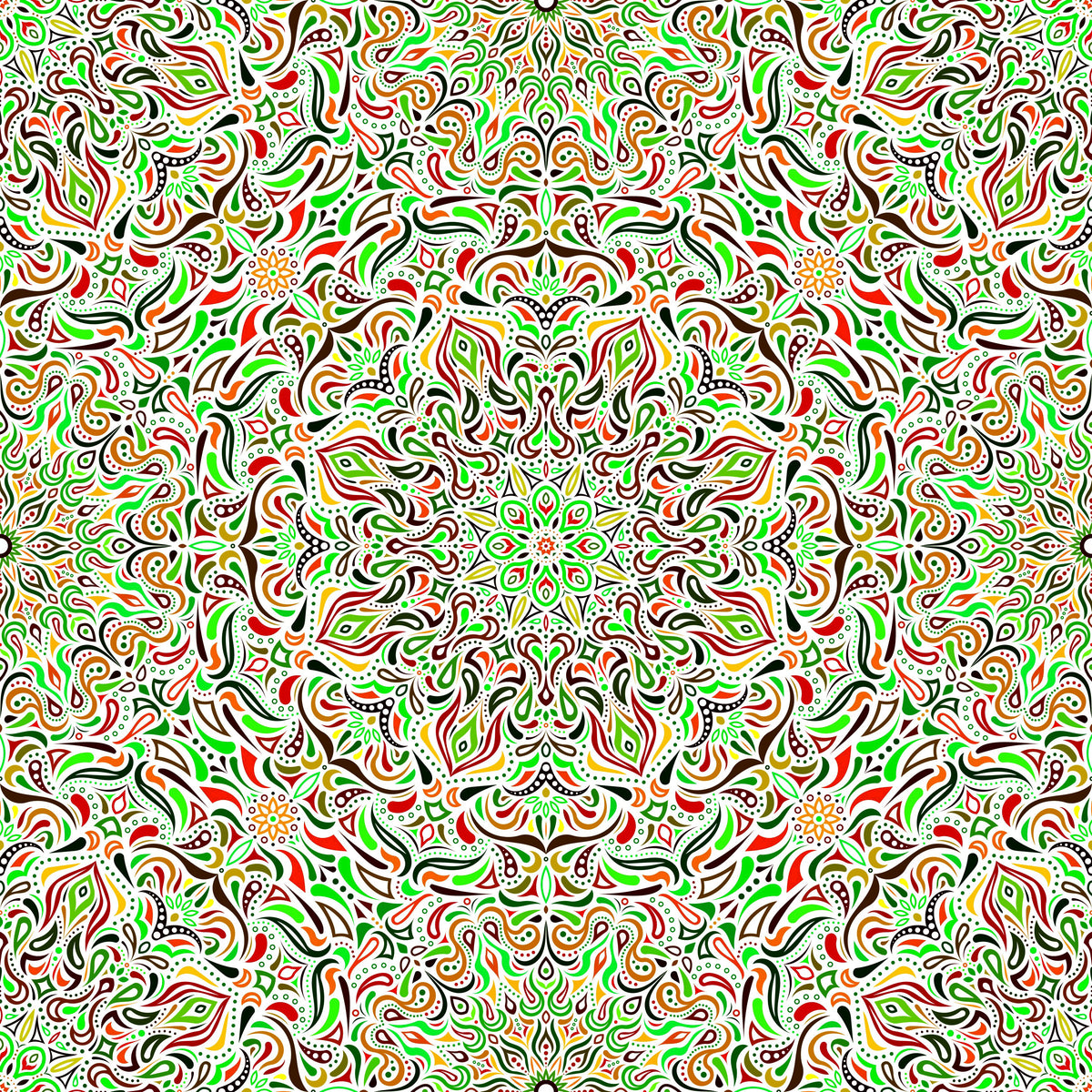 Green - Red - Yellow Mandala Fabric 2008.1i