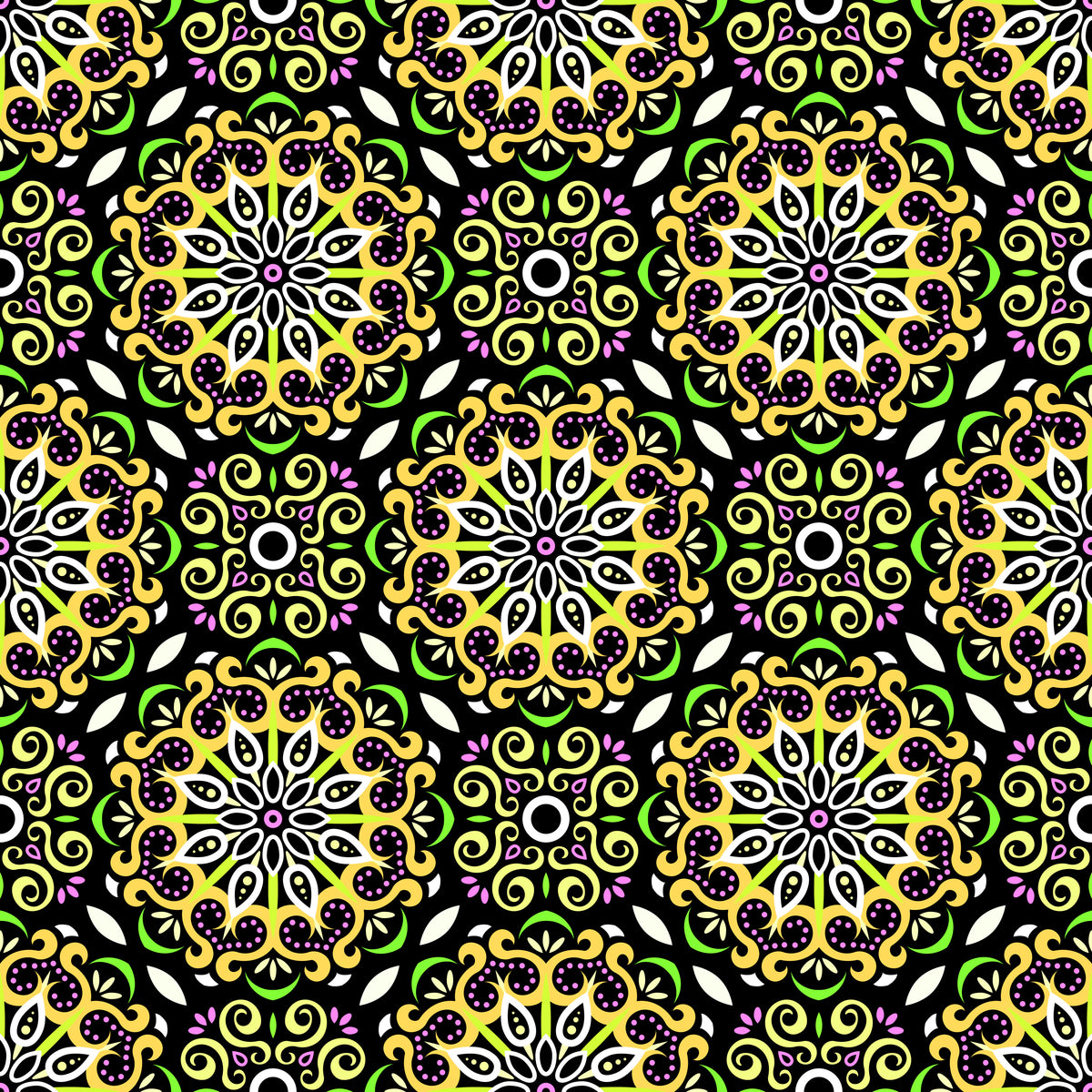 Yellow - Green - Pink Mandala Fabric - 165