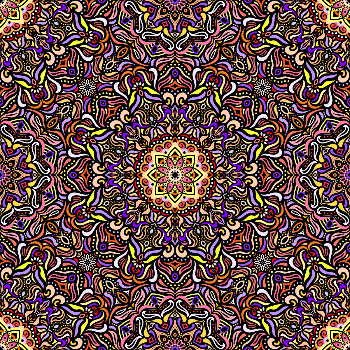 Orange - Purple - Yellow Mandala Fabric 2009.1