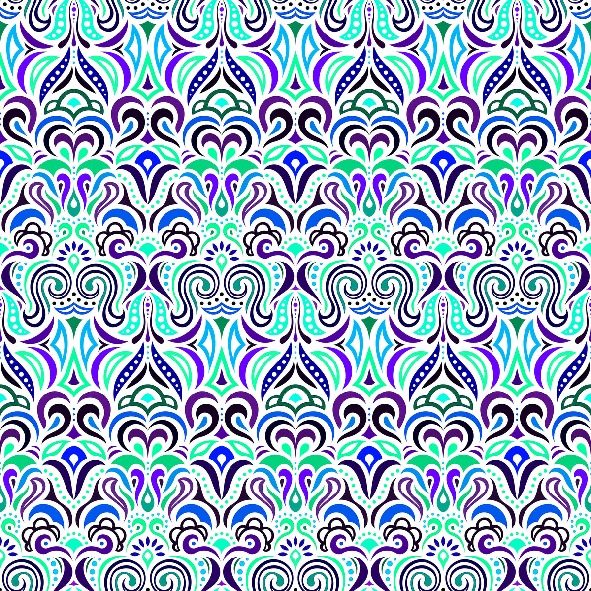 Turquoise - Purple - Blue Abstract Doodle Fabric 1008.3i