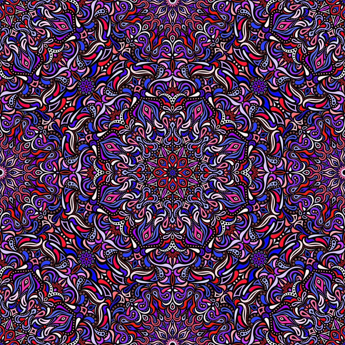 Red - Blue - Purple Mandala Fabric 2008.1