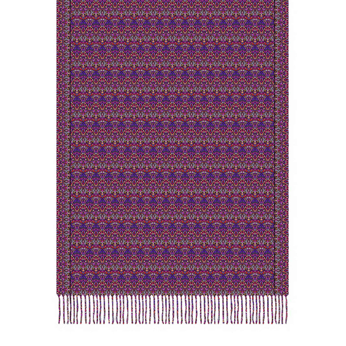 Orange - Purple - Pink Abstract Doodle Scarf with Tassels