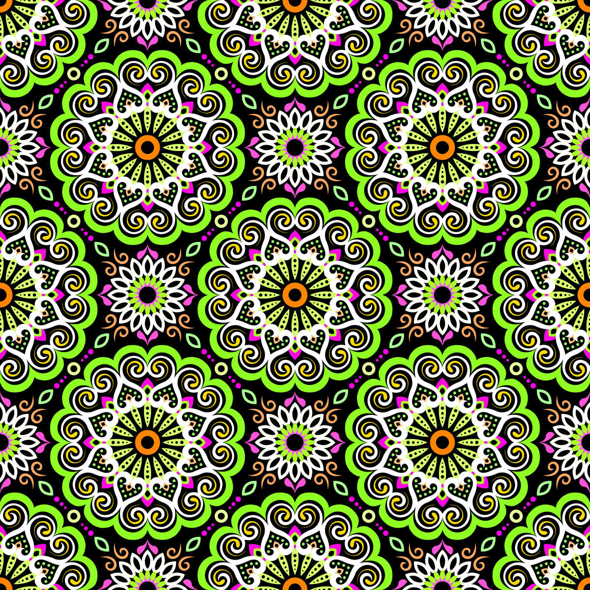 Green - Pink - Orange Mandala Fabric - 179