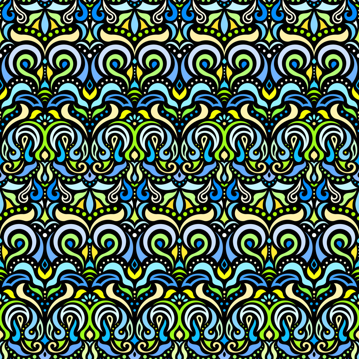 Green - Yellow - Green Abstract Doodle Fabric 1007