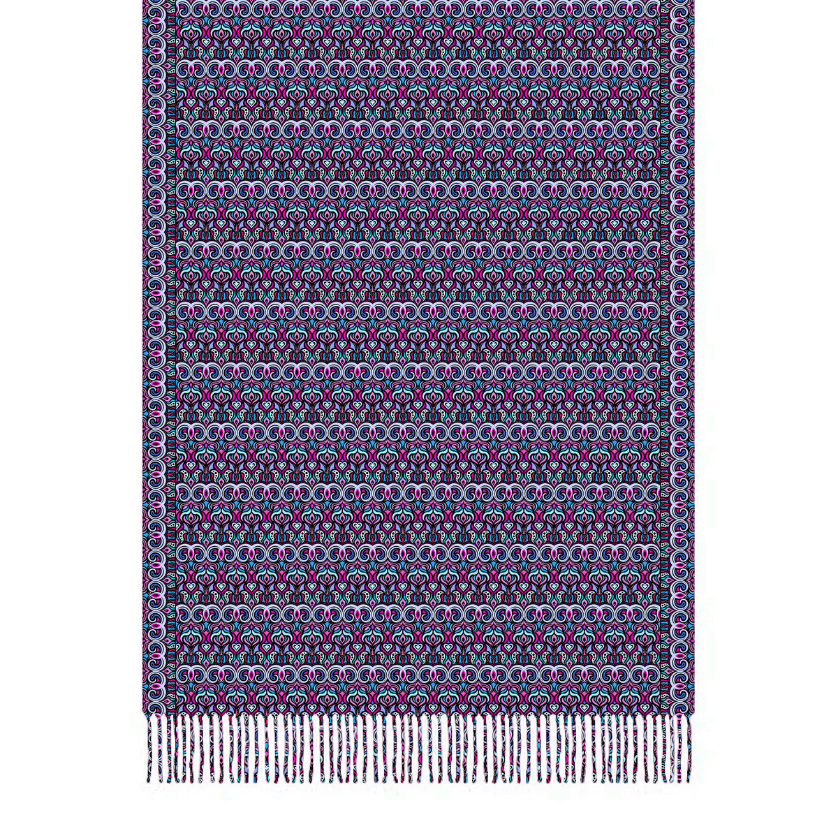 Pink - Blue Abstract Doodle Scarf with Tassels