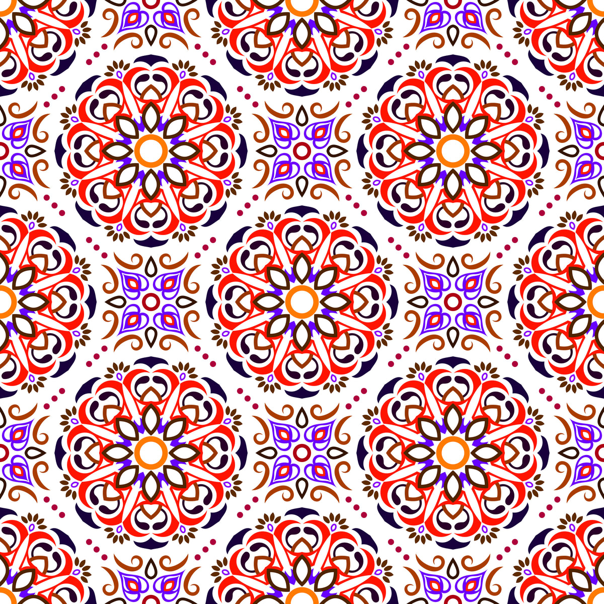 Red - Purple - Brown Mandala Fabric - 160i