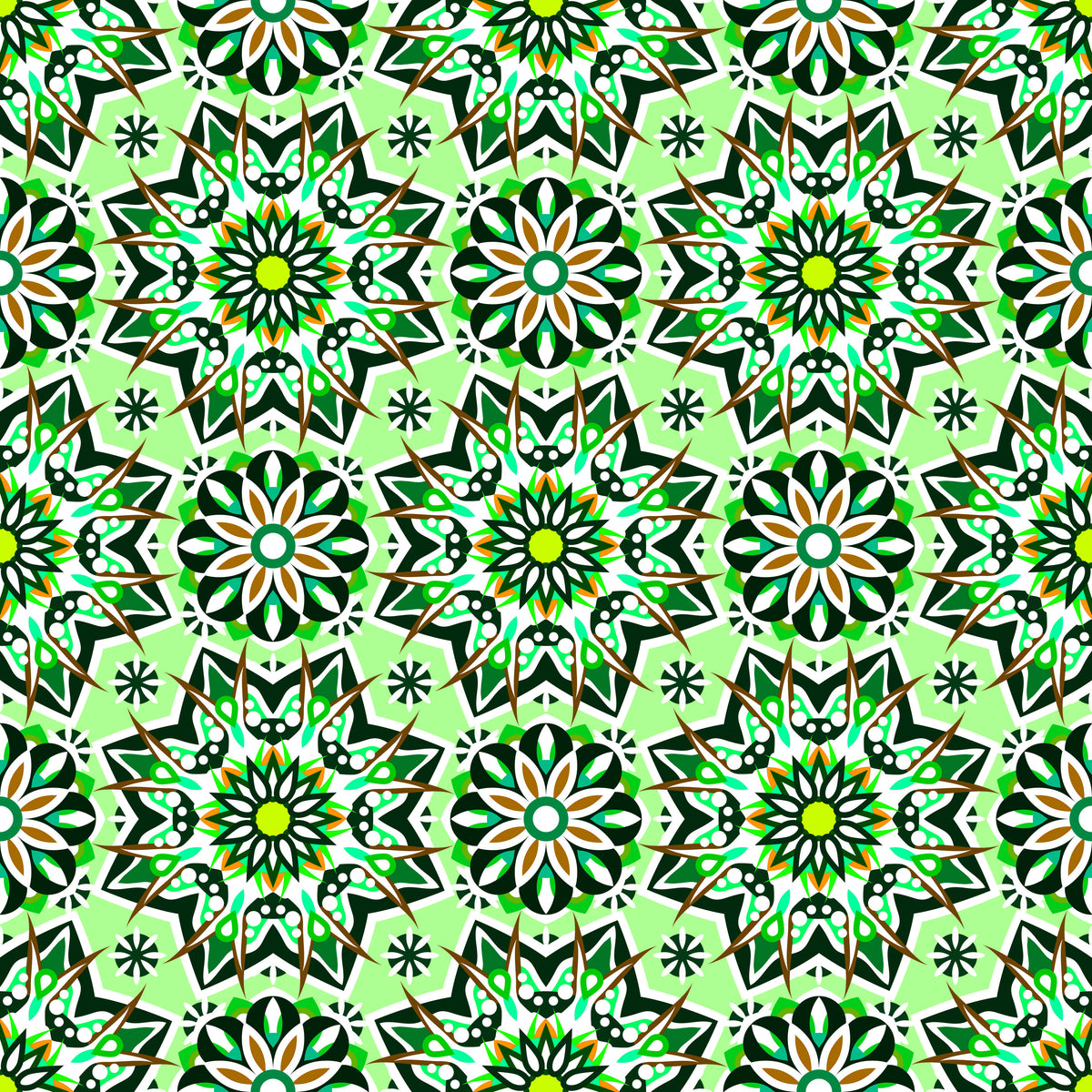 Green - Orange - Brown Mandala Fabric - 122i