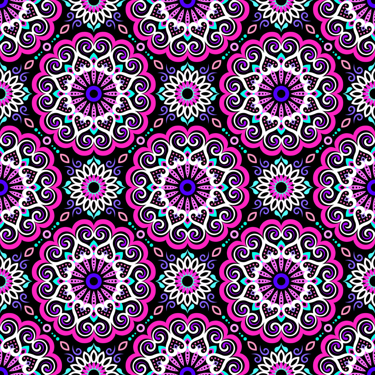 Pink - Purple - Turquoise Mandala Fabric - 179