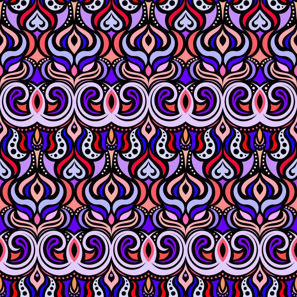 Red - Purple - Blue Abstract Doodle Fabric 1009.7