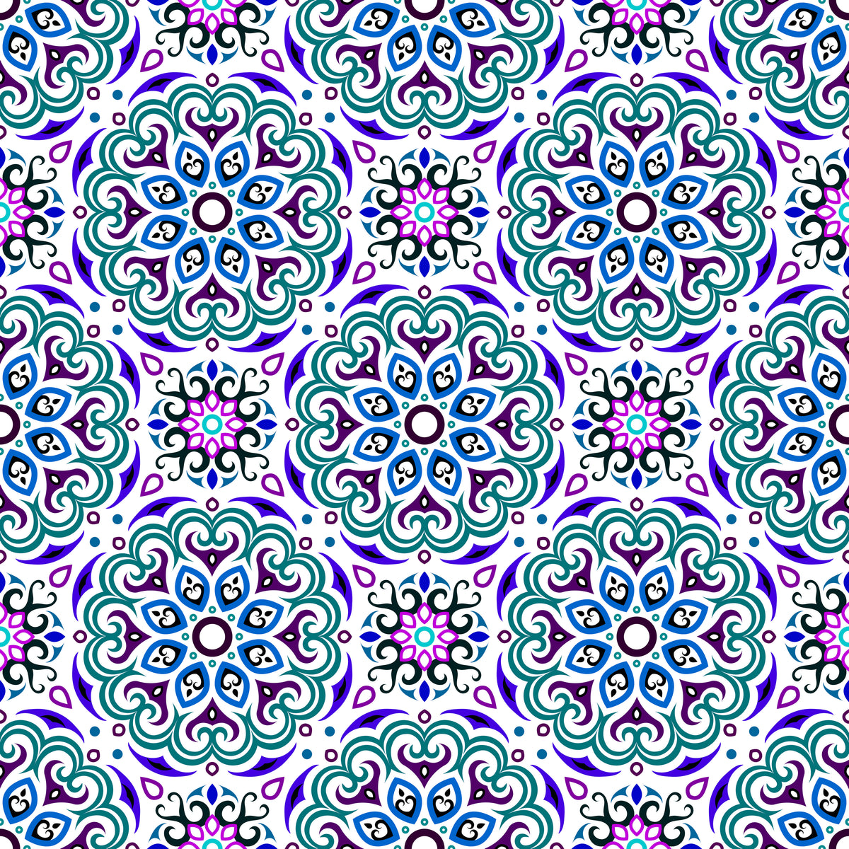 Turquoise - Purple - Blue Mandala Fabric - 155i