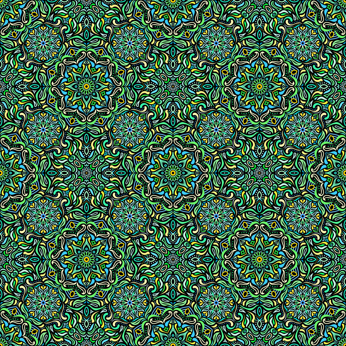 Green - Blue - Yellow Mandala Fabric 2009.4
