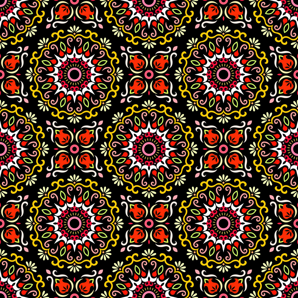 Yellow - Red Mandala Fabric - 174