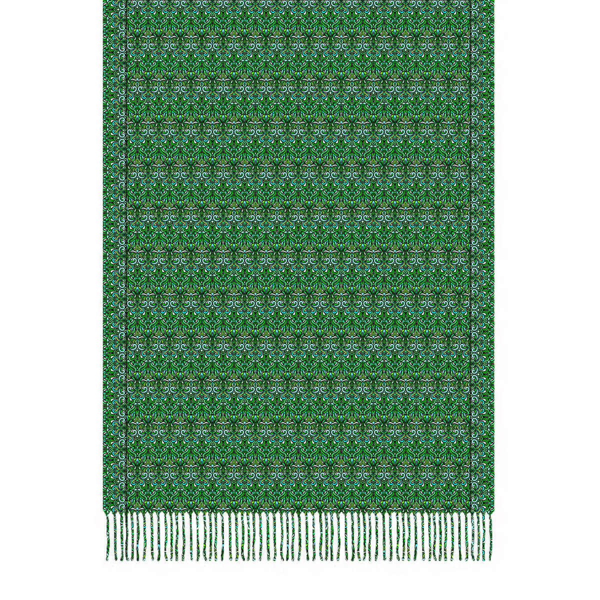 Green - Turquoise Abstract Doodle Scarf with Tassels