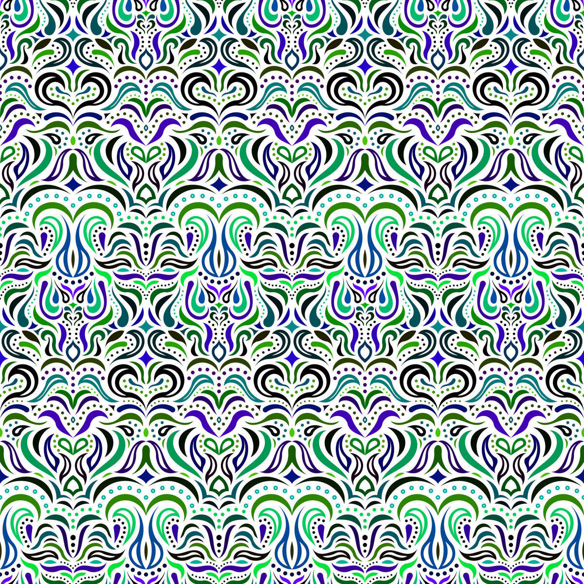 Turquoise - Green - Blue Abstract Doodle Fabric 1013.2i