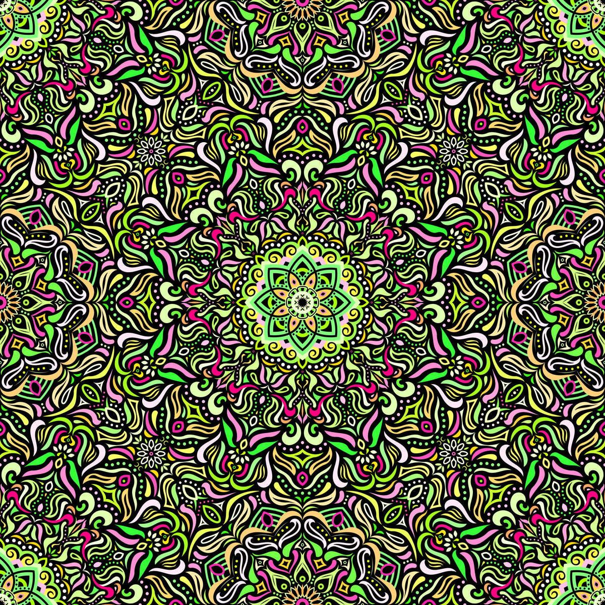 Green - Pink - Yellow Mandala Fabric 2009.1
