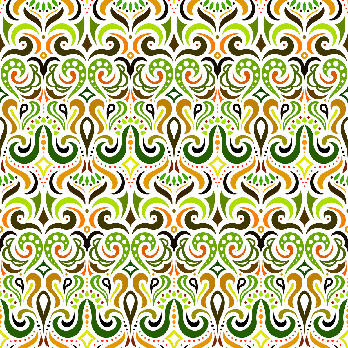Orange - Green Abstract Doodle Fabric 1001i
