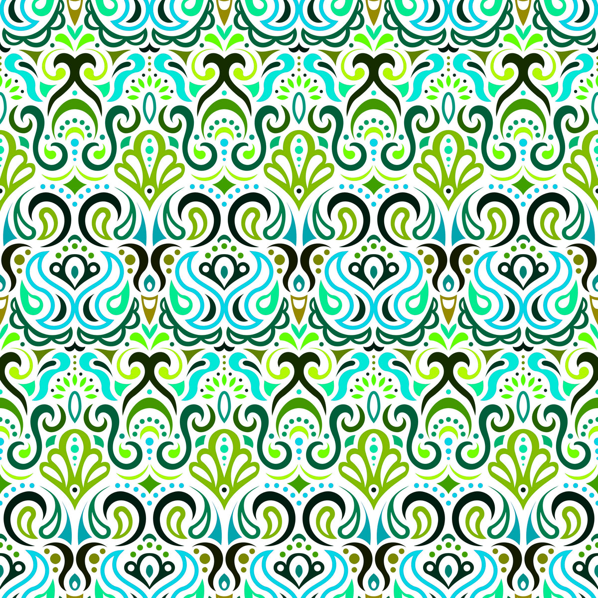 Green - Turquoise Abstract Doodle Fabric 1002i