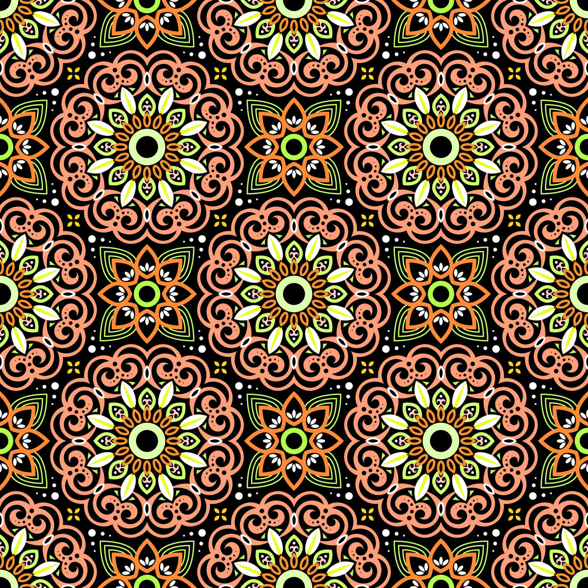 Orange - Green Mandala Fabric - 149