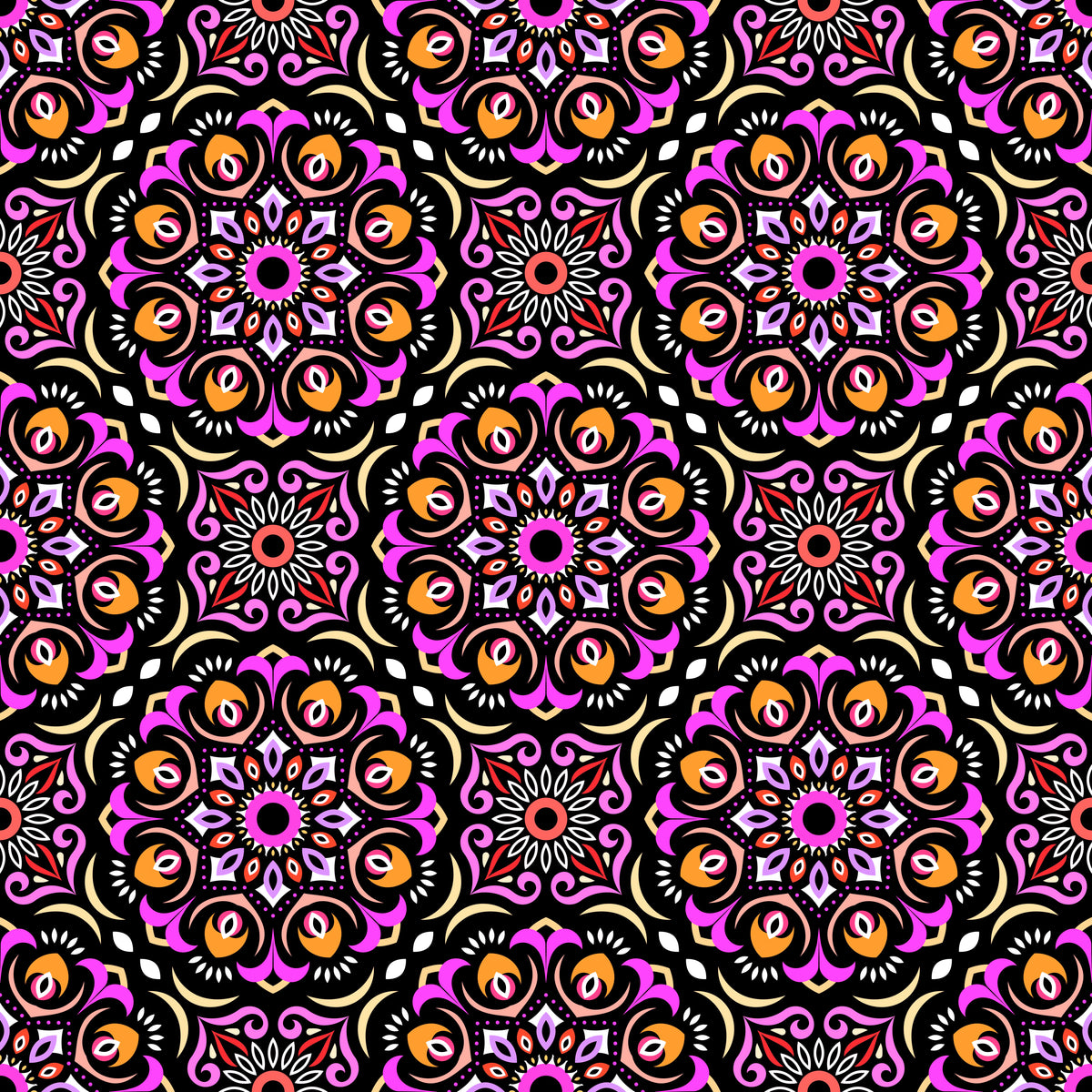 Pink - Orange Mandala Fabric - 209