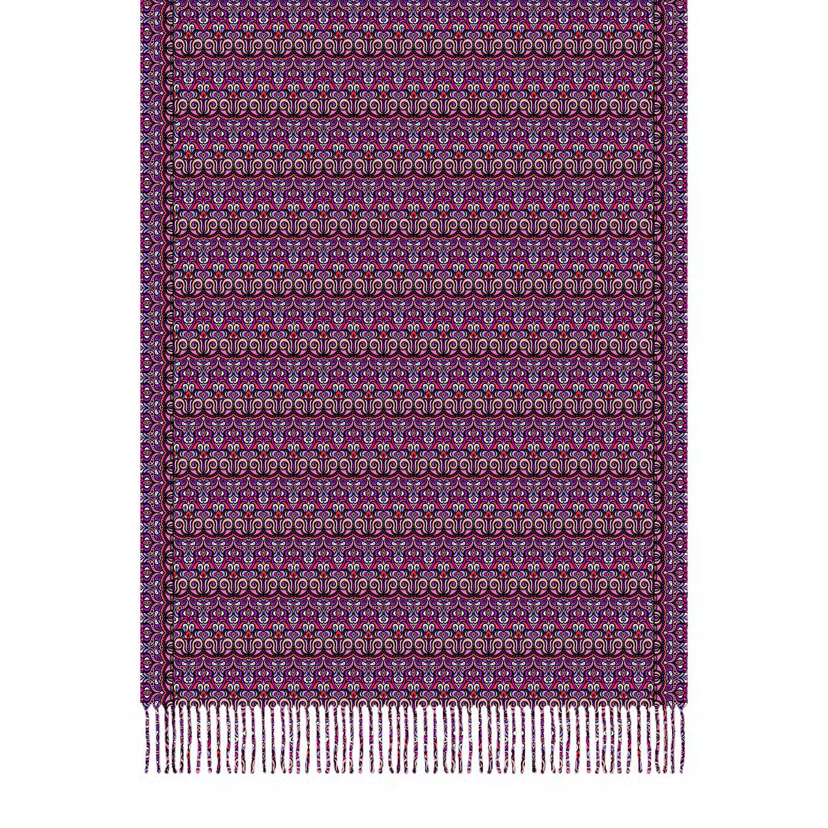 Pink - Purple - Red Abstract Doodle Scarf with Tassels