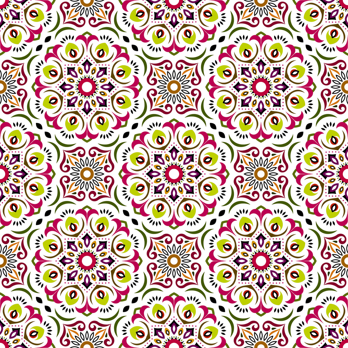 Red - Green - Yellow Mandala Fabric - 209i