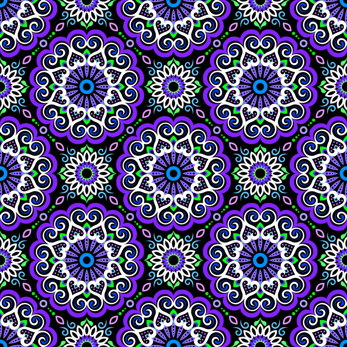 Purple - Green - Blue Mandala Fabric - 179