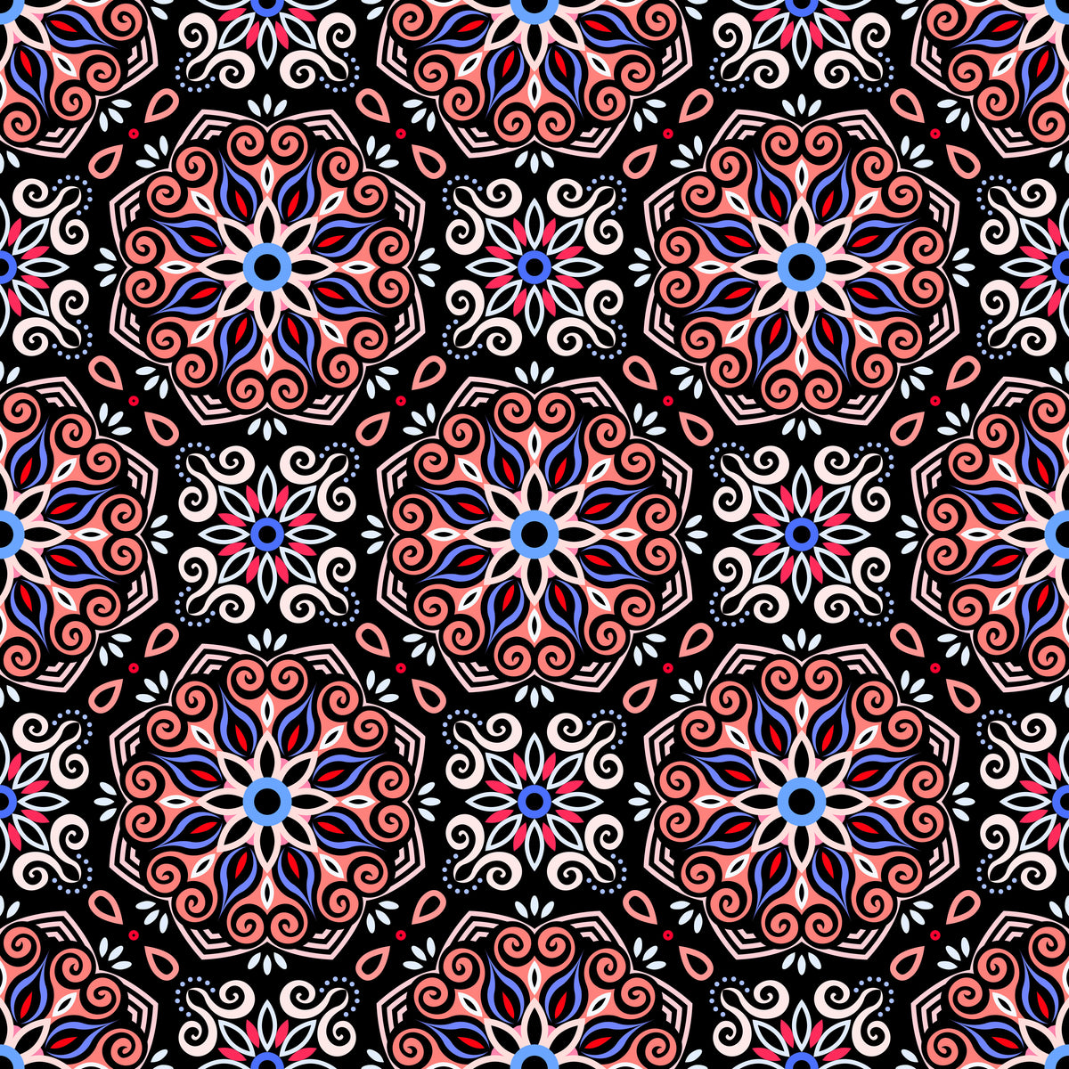 Red - Blue Mandala Fabric - 203