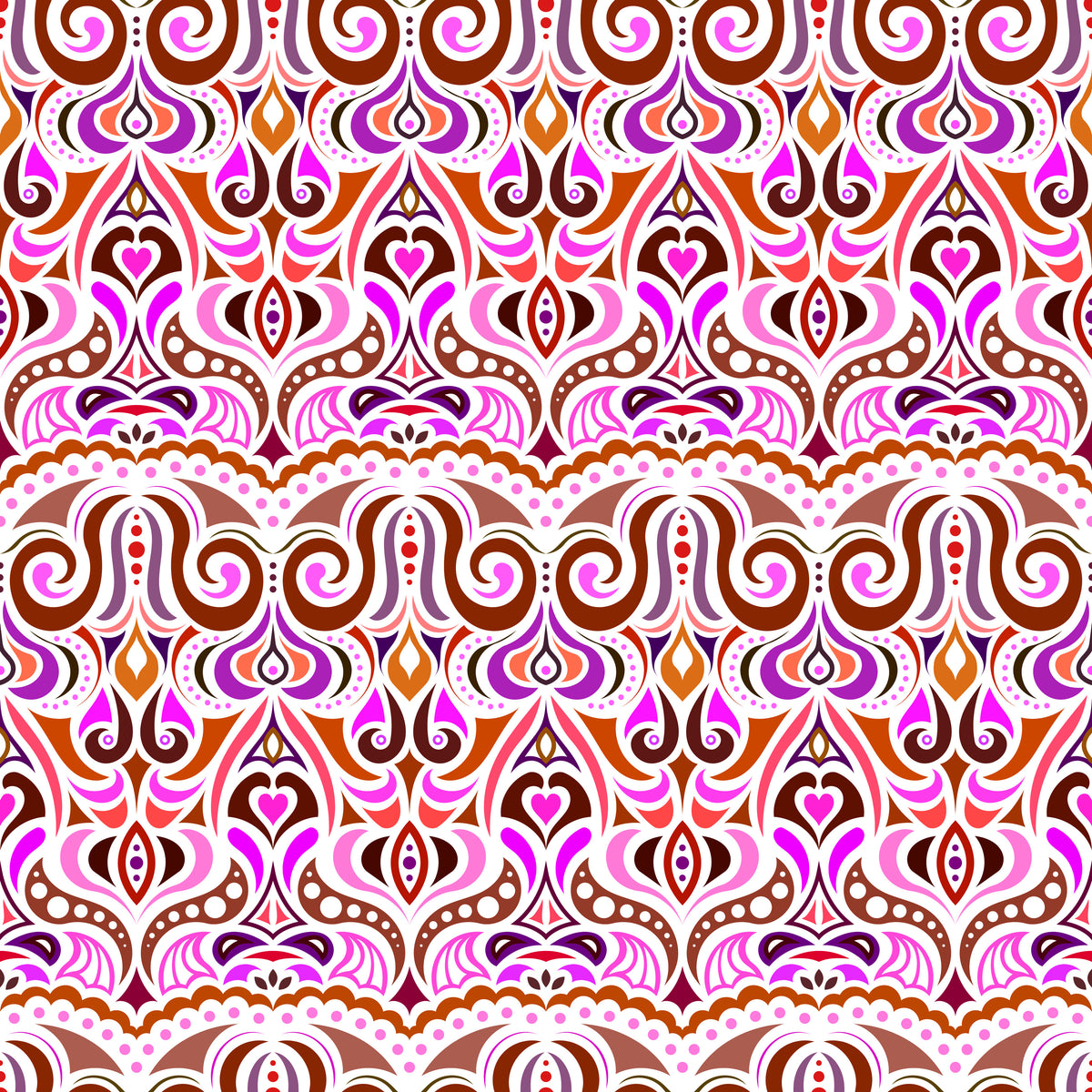 Orange - Pink - Brown Abstract Doodle Fabric 1010.2i