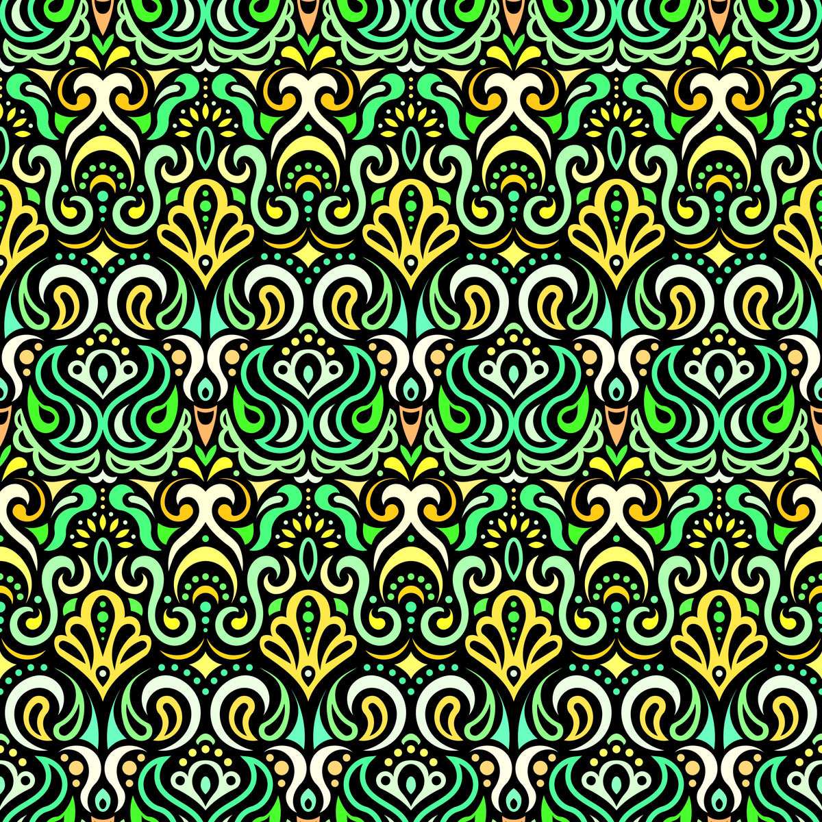 Green - Yellow Abstract Doodle Fabric 1002