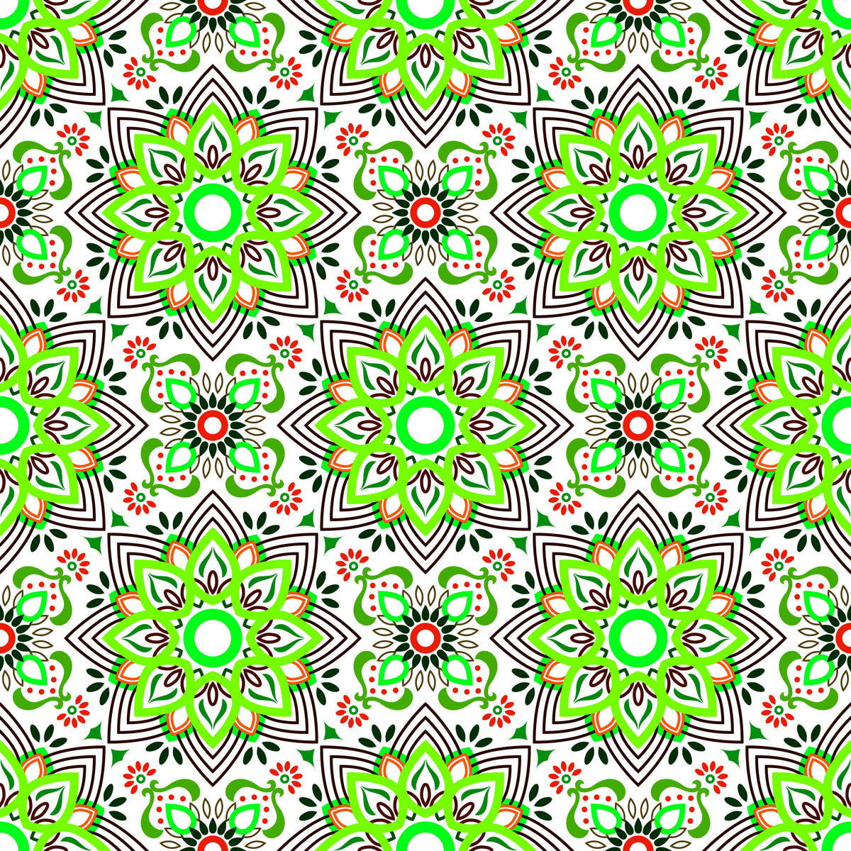 Green - Red Mandala Fabric - 145i